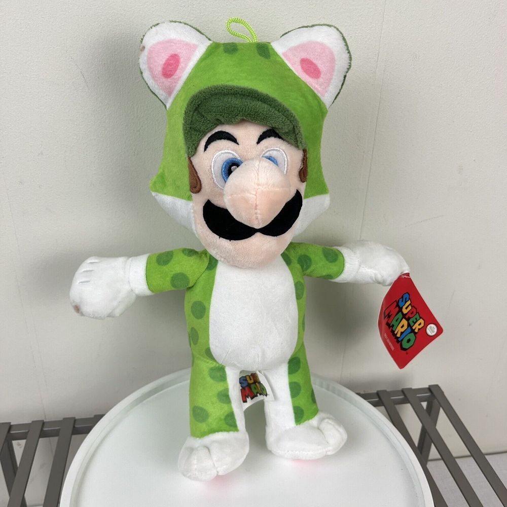 Nintendo Super Mario Brothers Plush Neko Cat Suit Luigi‎ Stuffed Animal Toy 12"